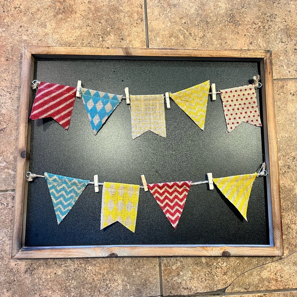 Colorful Patterned Banner Chalkboard on Wooden Frame